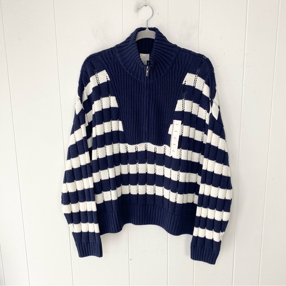 a new day Sweaters - Quarter Zip Collared Pullover Sweater Blue White Stripe A New Day Sz XXL